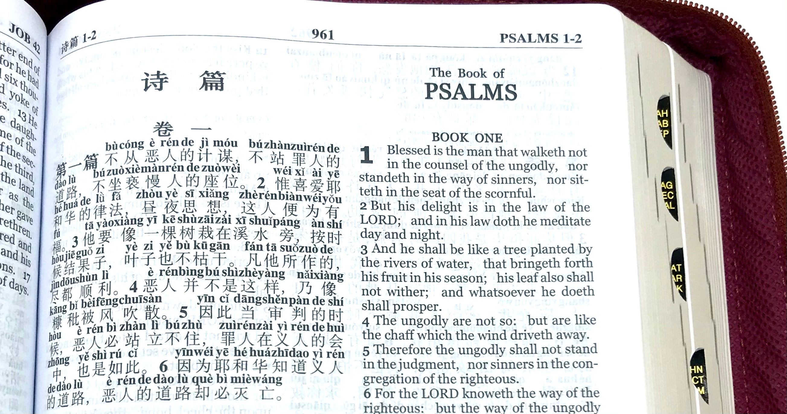 中英拼音聖經-簡體和合本/ KJV-皮面金邊拉鍊(10本以上特價$65）Bilingual Pinyin Union Bible/KJV