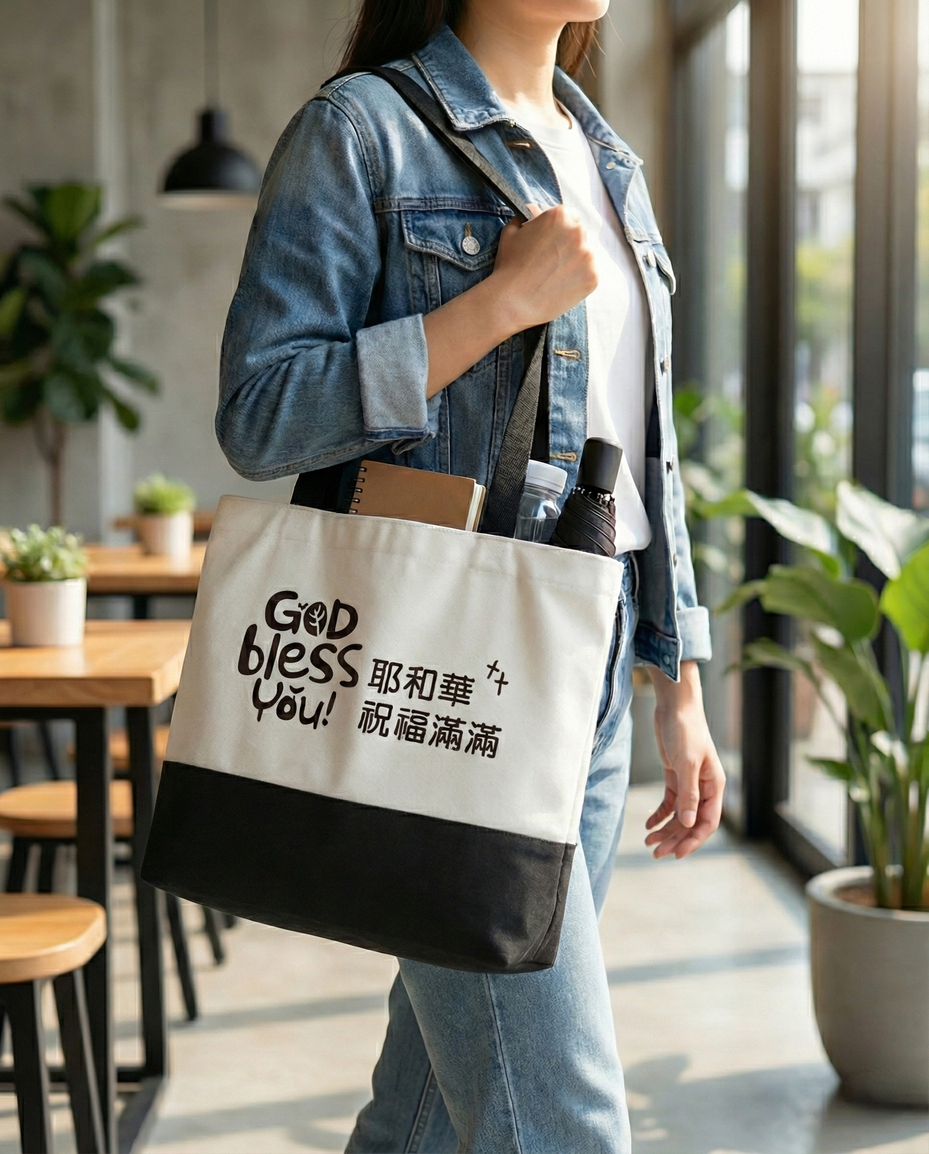 祝福满满袋-黑白橫版-带拉链（限时免运费-横竖两款任选10个以上特价$12) Canvas bag white Canvas bag black white